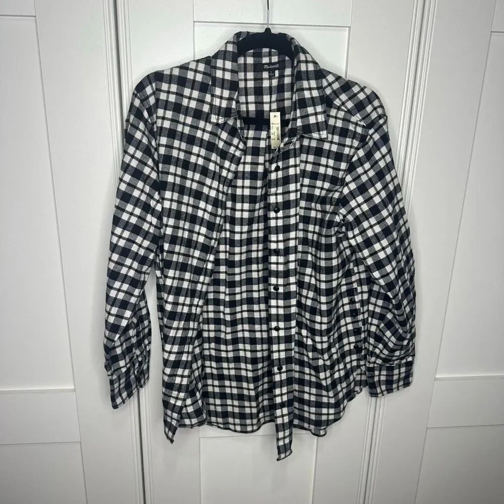 NWT Madewell Black Plaid Button Up Size Large (z1)